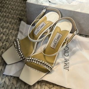 Meira 85 Latte Nappa Sandals with Crystal Embellishment